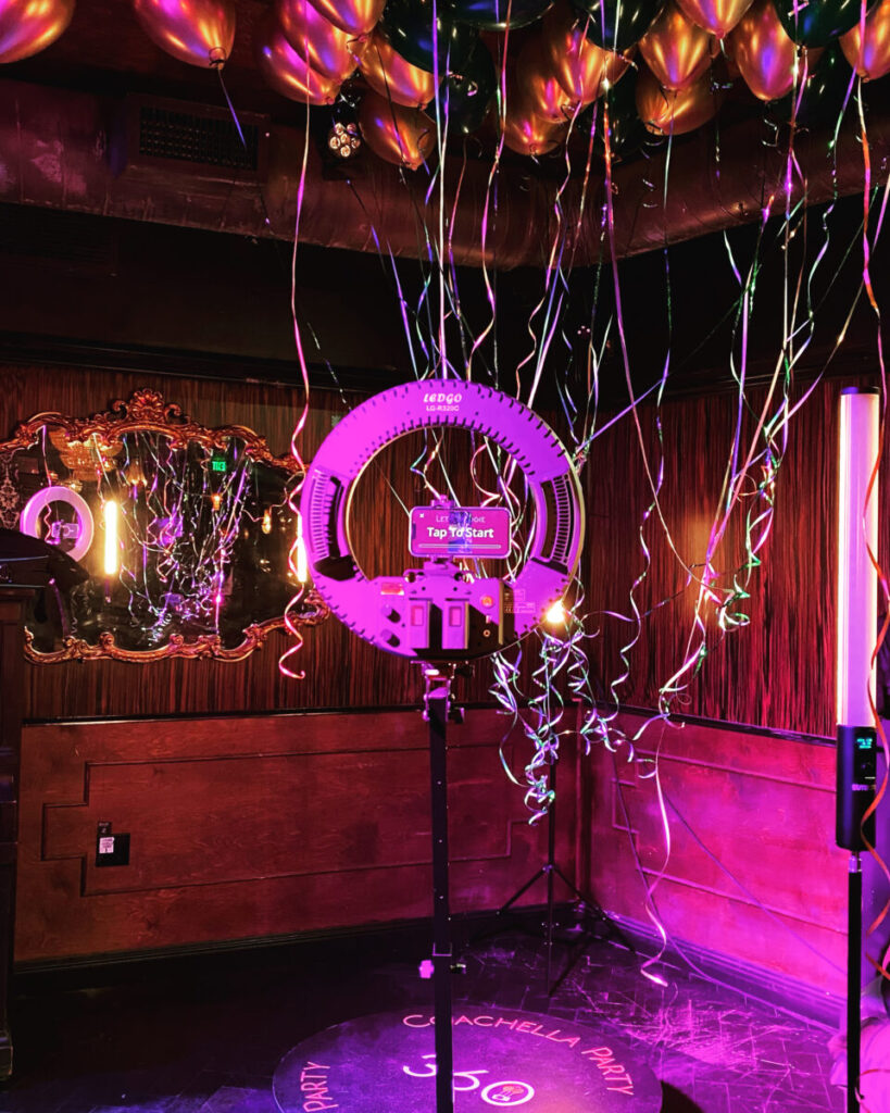Coachella Party 360 photo booth at a birthday party with balloons in Hollywood