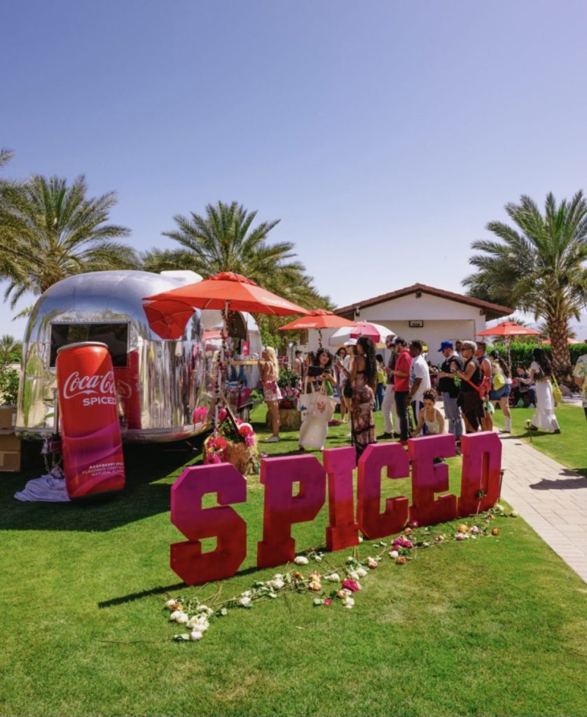 Coachella Party Airstream at Coachella 2024 for Coca-Cola Spiced. The Coca Cola Company hired Coachella Party Airstream to give away some gifts and Coca Cola Spiced. Coca-Cola Spiced is a flavor of Coca-Cola, launched in February 2024. 